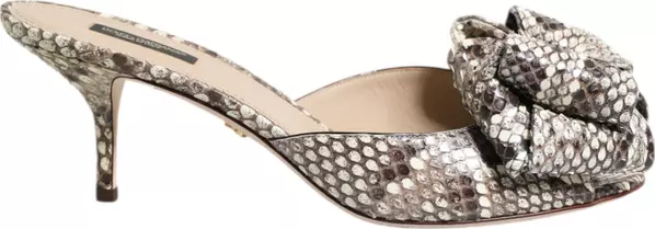 Multicolor Keira Bow Leather Peep Toe Mules Shoes