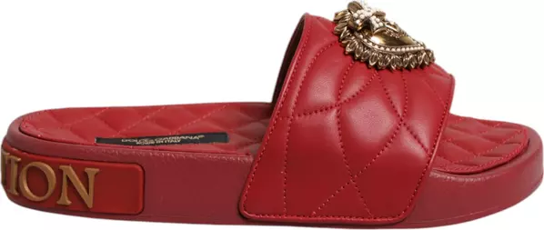Red Devotion Matelassé Leather Slides Shoes