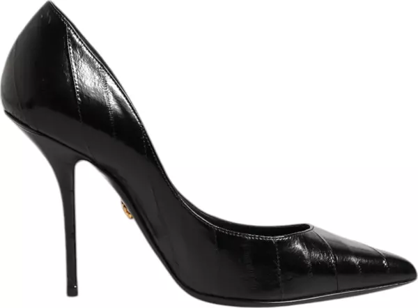 Black Leather Stiletto High Heels Pumps Shoes