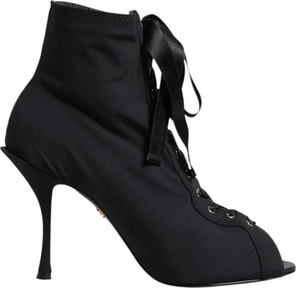 Black Stiletto Heels Lace Up Boots Shoes
