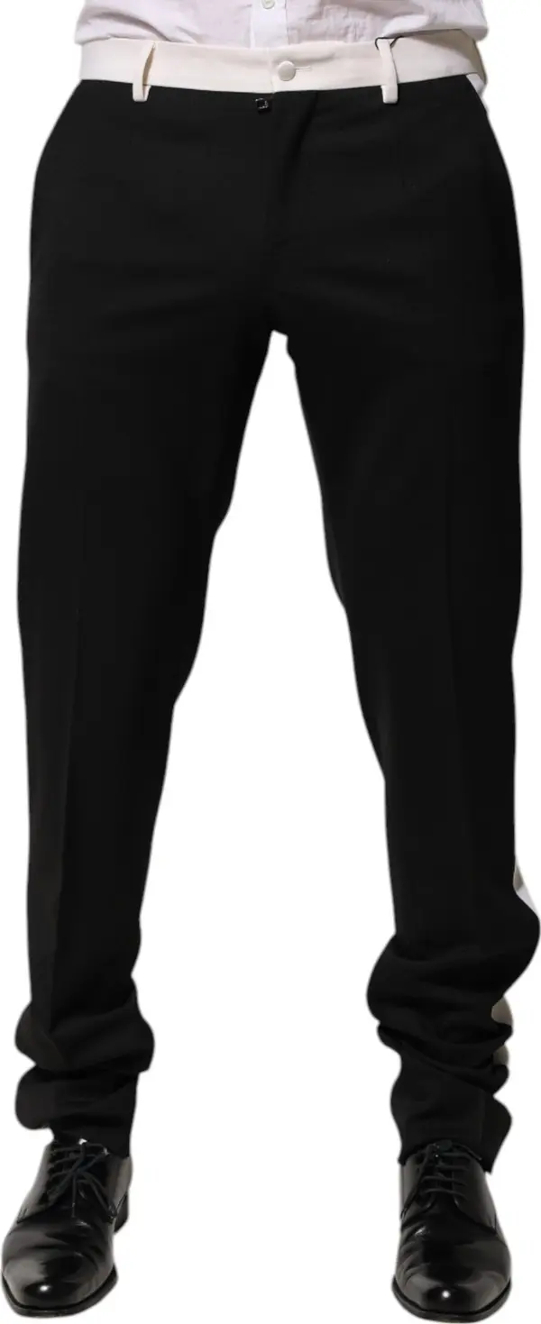 Black White Stripe Wool Men Trouser Pants
