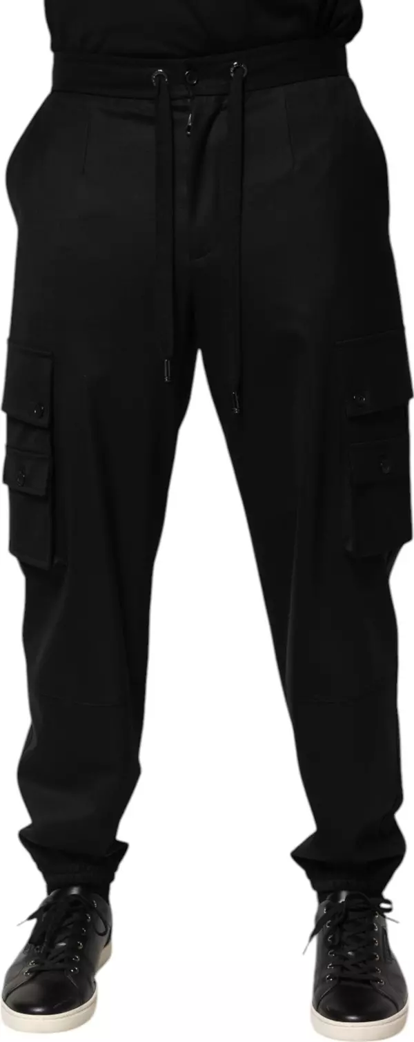 Solid Black Cargo Jogger Men Sweatpants Pants