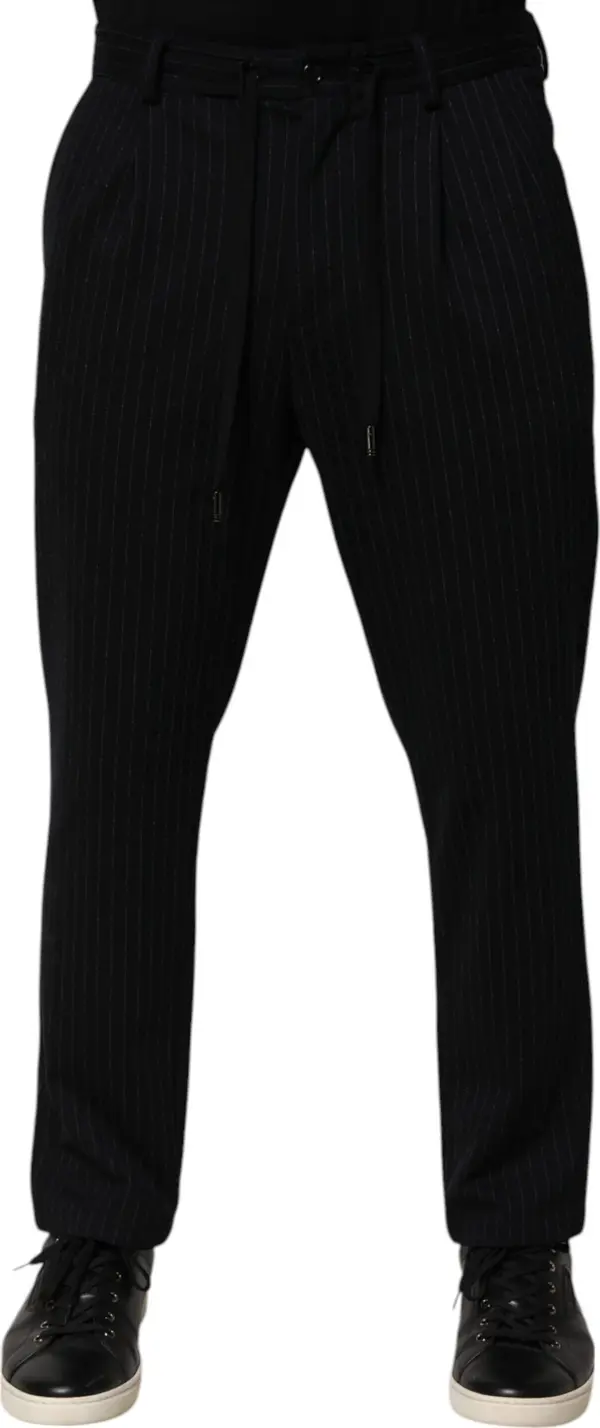 Black Stripes Viscose Skinny Dress Men Pants