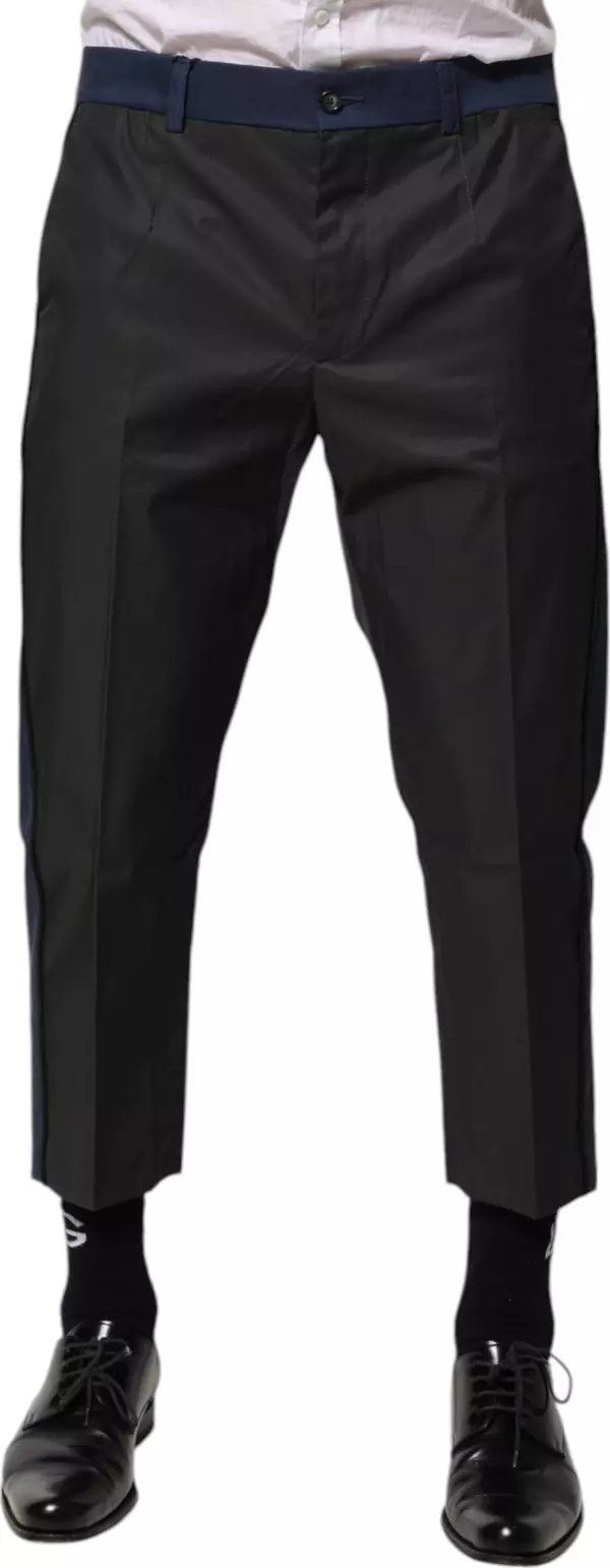 Gray Blue Cotton 3/4 Chinos Crop Trouser Pants