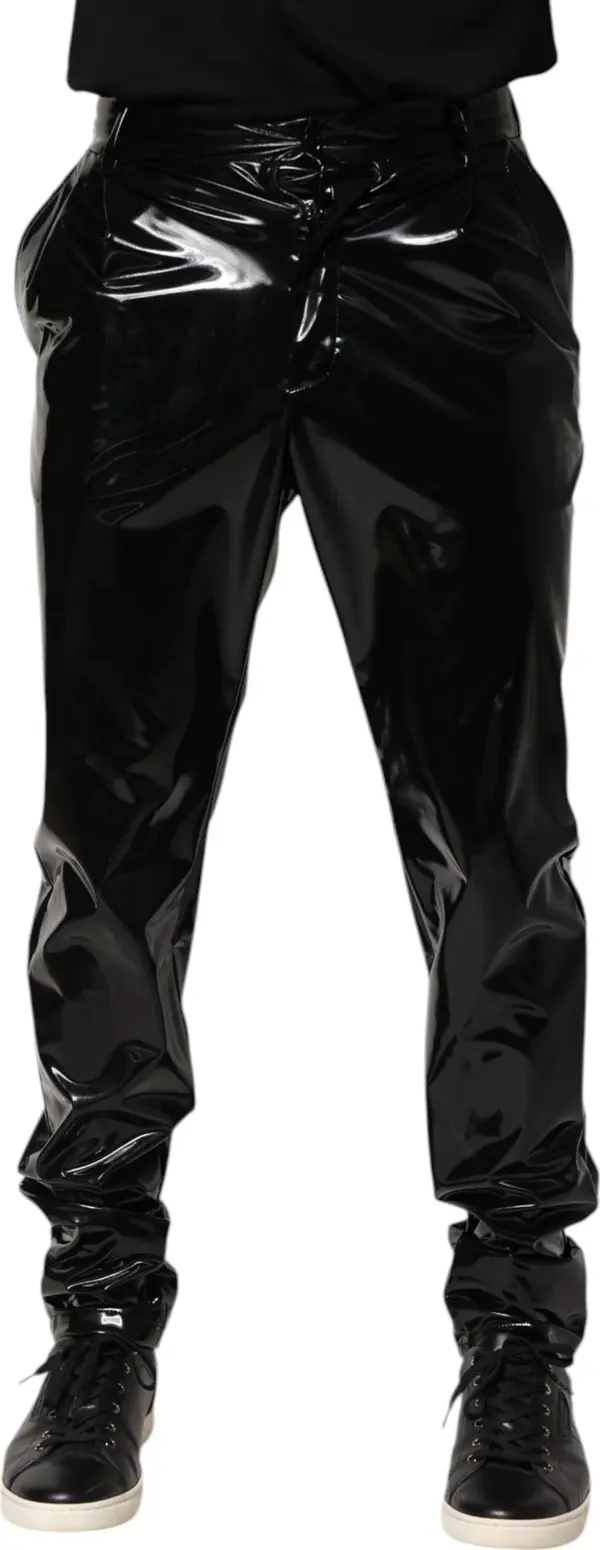 Black Polyester Mid Waist Men Trouser Pants