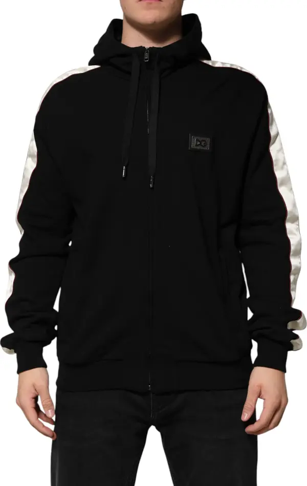 Black Cotton Plaque Track Cardigan Sweater