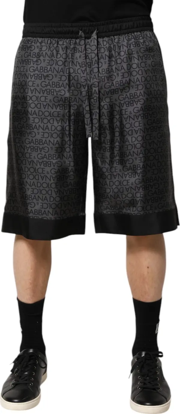 Gray Black Silk DG Logo Men Bermuda Shorts