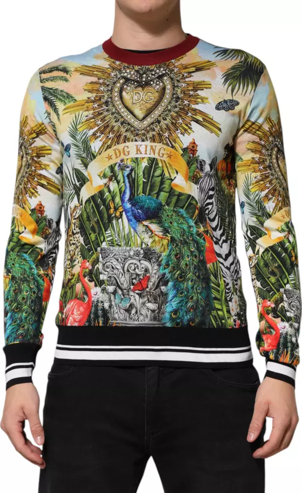 Tropical Heart Crown Silk Pullover Sweater