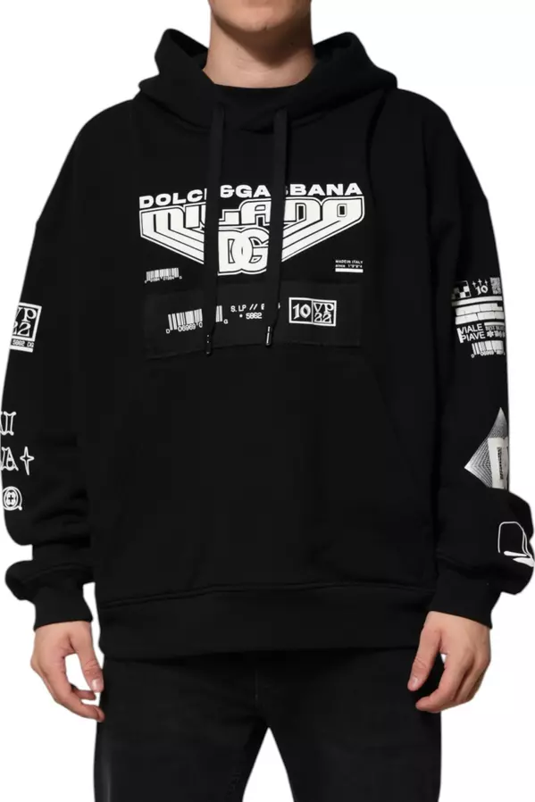 Black Cotton DG Milano Logo Print Hoodie Sweater