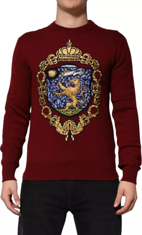 Burgundy Cashmere Lion Crest Pullover Sweater
