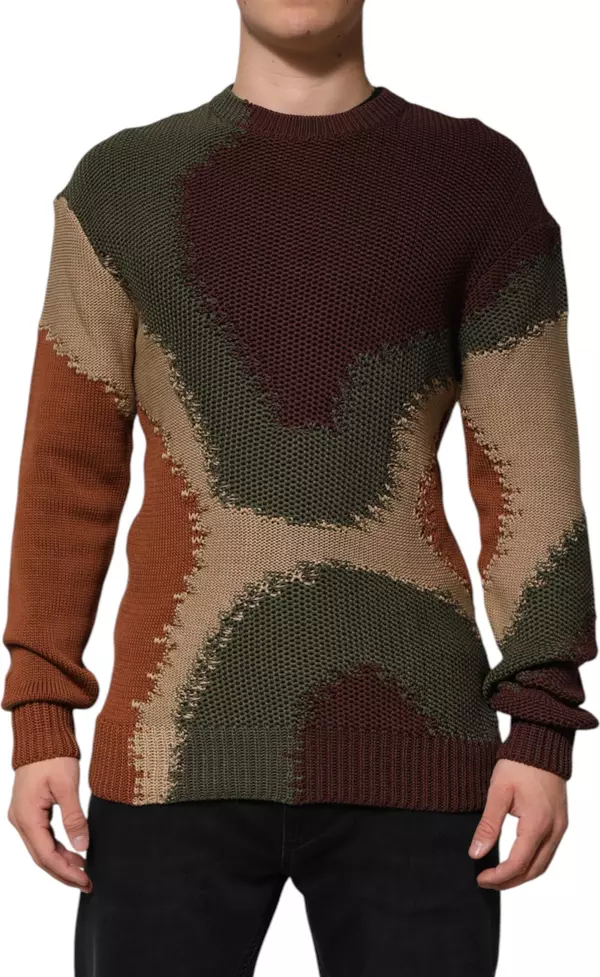 Multicolor Cotton Abstract Men Pullover Sweater