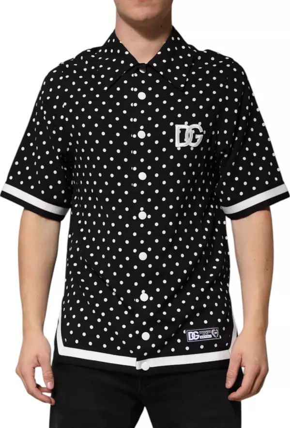 Black Polka Dot Short Sleeves Collared Polo T-shirt