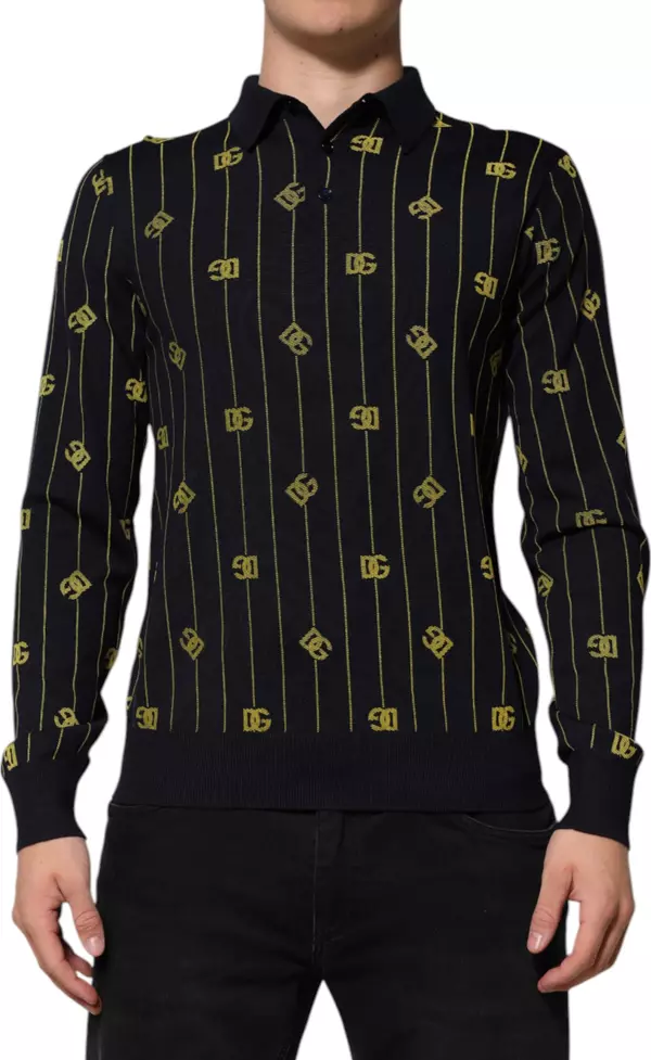 Black Logo Jacquard Knitted Polo Shirt T-shirt