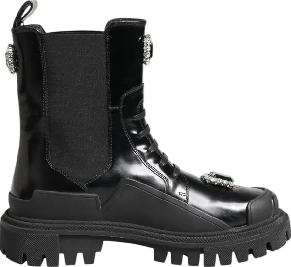 Black Crystal Embellished Combat Boots Shoes