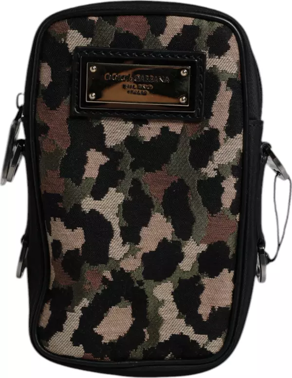 Multicolor Leopard Jacquard Logo Plaque Neck Strap Bag