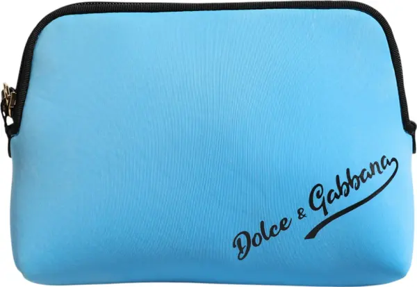 Blue Nylon DG Logo Print Clutch Zip Pouch Bag