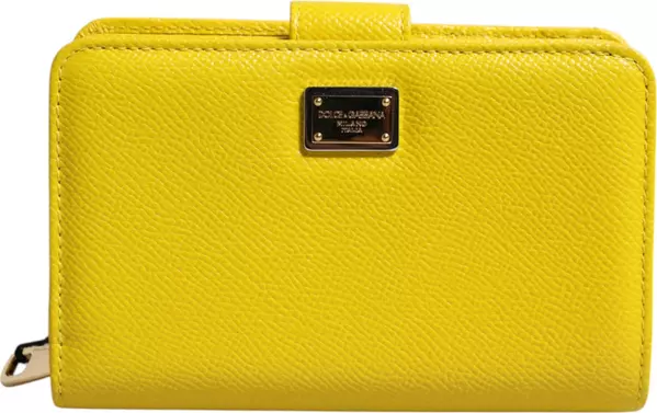 Yellow Leather Bifold Continental Clutch Wallet