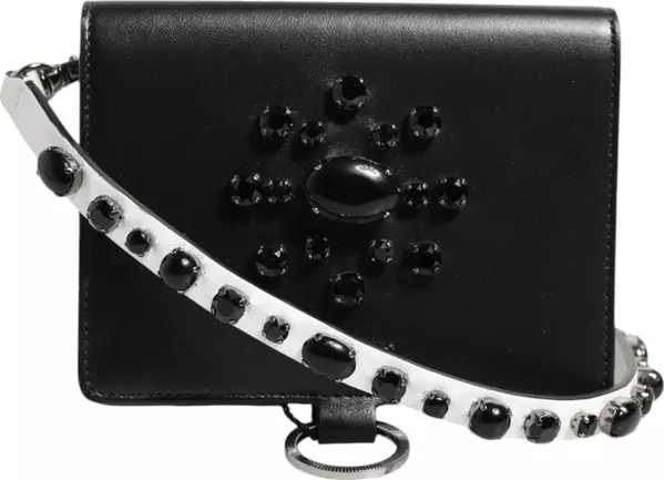 Black Leather Crystal Embellished Card Holder Wallet