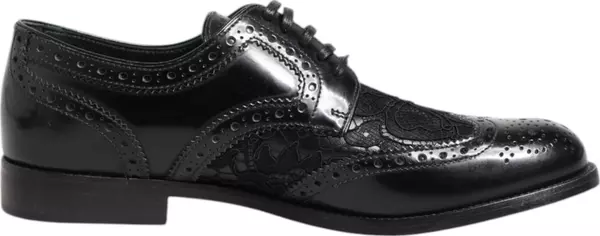 Black Leather Floral Lace Dress Formal Shoes