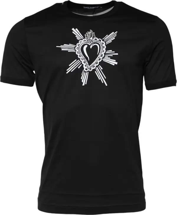 Black Sacred Heart Cotton Crew Neck T-shirt
