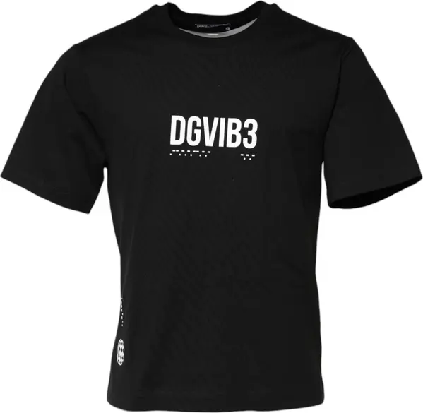 Black DG Vib3 Print Cotton Crew Neck T-shirt