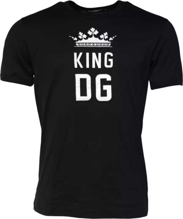 Black DG King Crown Cotton Crew Neck T-shirt