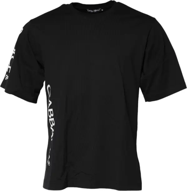 Black Logo Print Cotton Men Crew Neck T-shirt