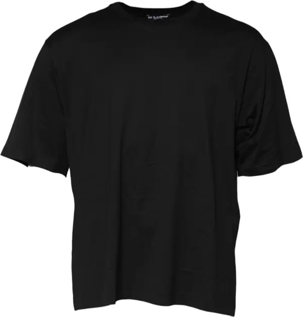 Black Cotton Crew Neck Short Sleeves T-shirt