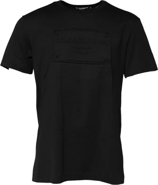 Black Embossed Logo Cotton Crew Neck T-shirt