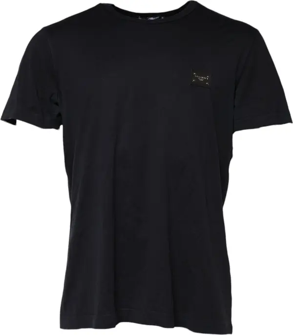 Dark Blue Logo Plaque Cotton Crewneck T-shirt