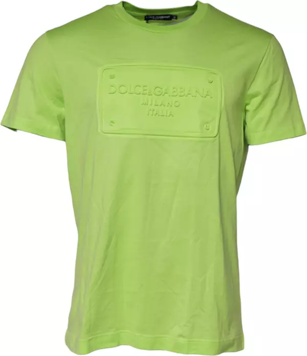 Green Embossed Logo Cotton Crew Neck T-shirt