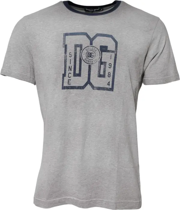 Gray DG Graphic Print Cotton Crewneck T-shirt