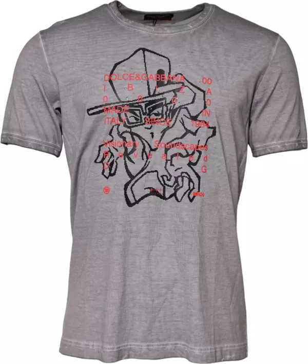 Gray Graphic Print Cotton Crew Neck T-shirt