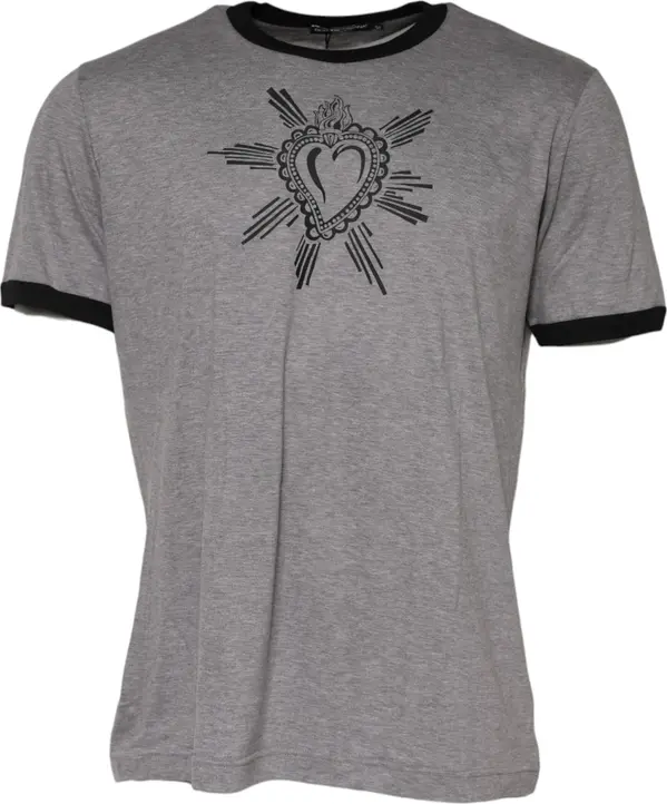 Gray Sacred Heart Cotton Crew Neck T-shirt