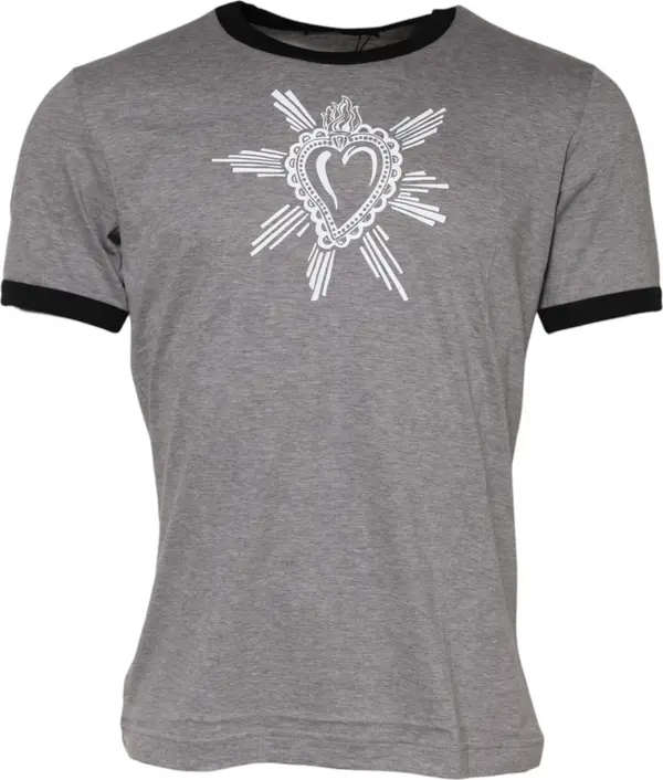 Gray Sacred Heart Cotton Crew Neck T-shirt