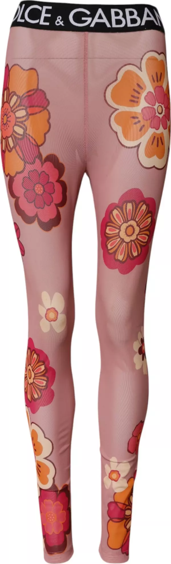 Pink Floral Leggings Stretch Waist Pants