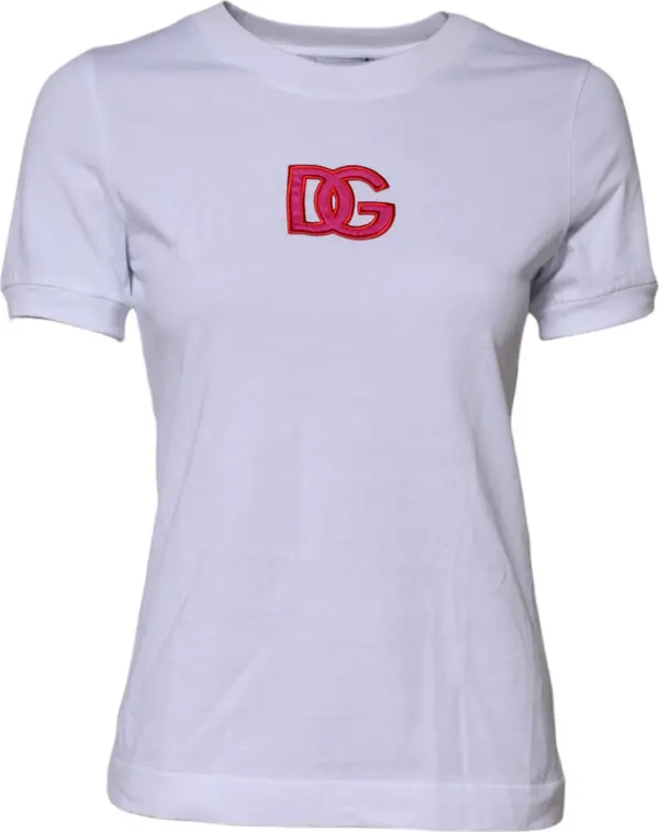 White Cotton DG Logo Embroidery Top T-shirt