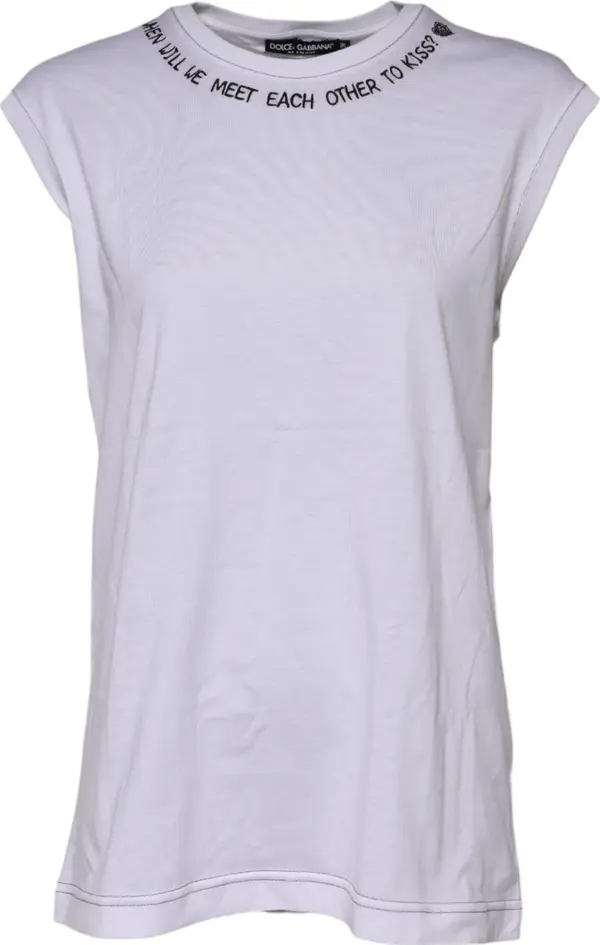 White Cotton Sleeveless Printed Tank T-shirt