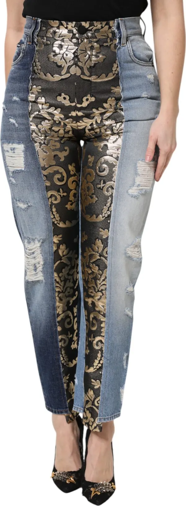 Multicolor Patchwork Tapered Denim Jeans