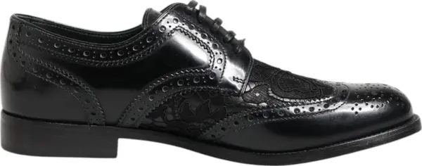 Black Leather Floral Lace Dress Formal Shoes