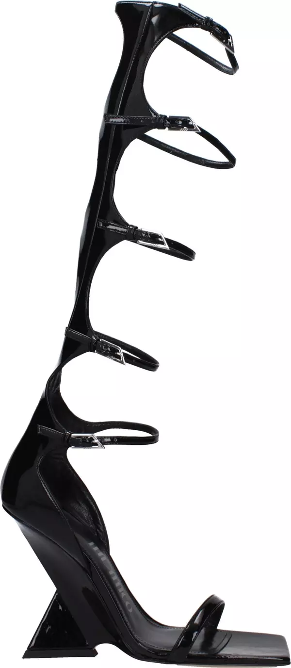 Black Leather Stiletto Heel Sandals