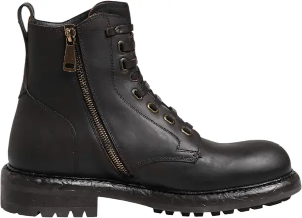 Dark Brown Leather Lace Up Mid Calf Boots Shoes