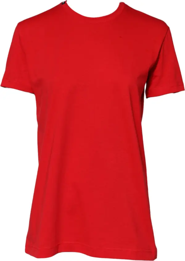 Red Cotton Crew Neck Short Sleeves T-shirt