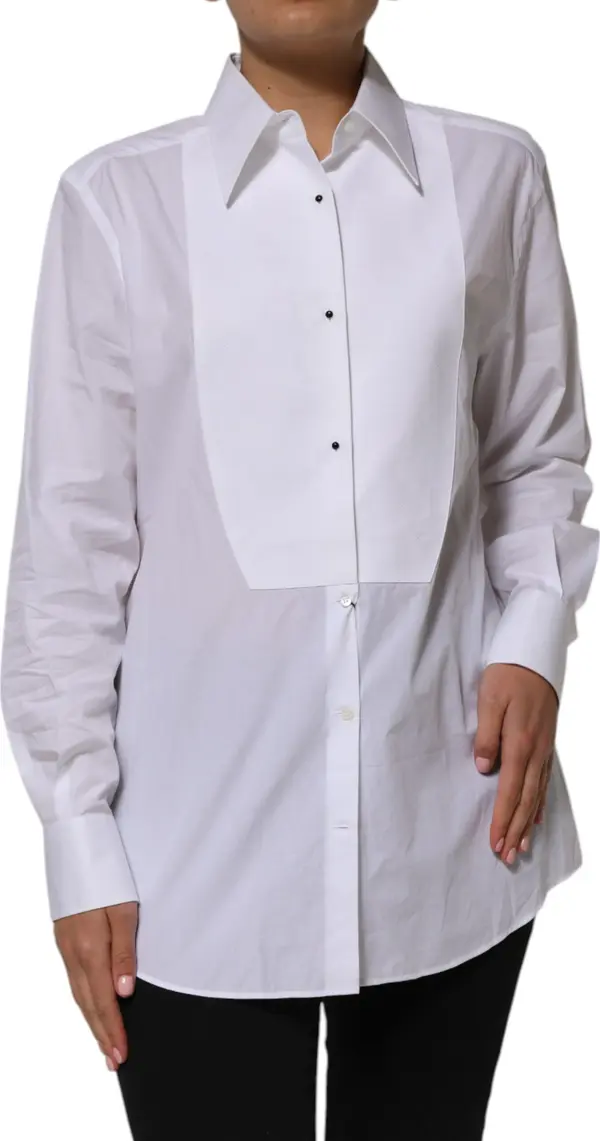 White Cotton Collared Long Sleeves Shirt Top