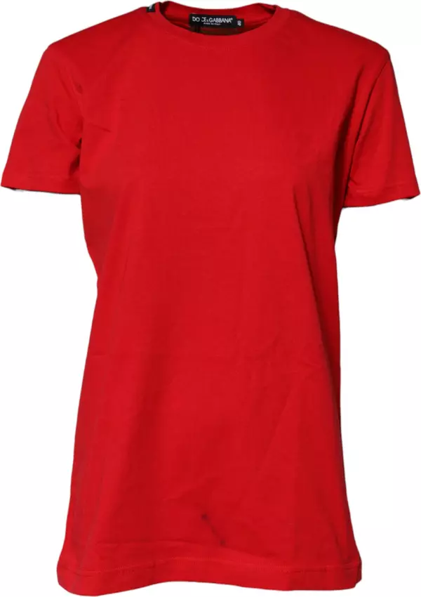 Red Cotton Short Sleeves Crew Neck Top T-shirt
