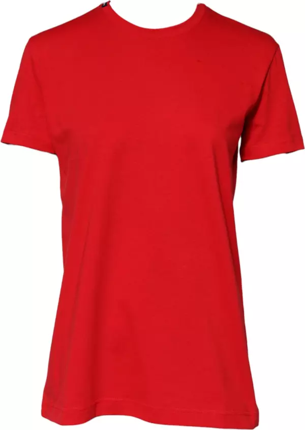 Red Plain Short Sleeves Crew Neck Top T-shirt