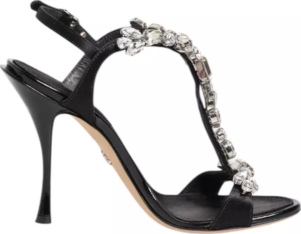 Black Keira Crystals Heels Sandals Shoes