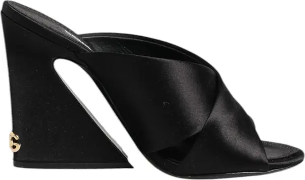 Black Logo KEIRA Satin Slides Sandals Shoes