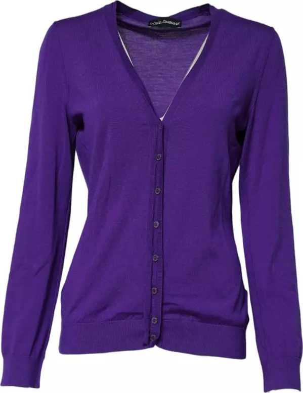 Purple Wool Knit V-neck Cardigan Sweater