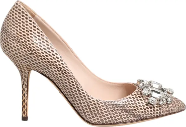 Beige Leather Crystal Embellished Pumps Shoes